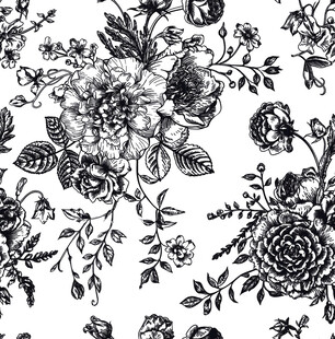 线条花朵数码印花 玫瑰花