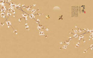 新中式手绘工笔花鸟画背景墙