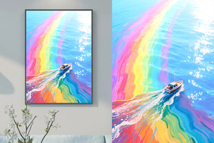 大海金色小船装饰画