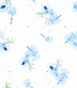蓝白水彩风雪花植物图案