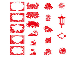 中式红色剪纸装饰图案集