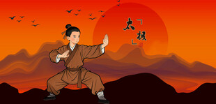 夕阳下的武者练拳