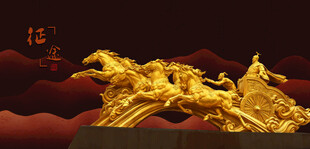 金色骏马雕塑战车