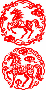 双马剪纸图案