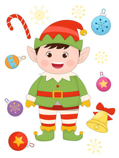 冬季卡通圣诞小精灵铃铛彩色球球