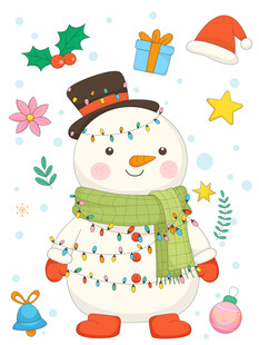 冬季卡通保暖戴帽子围巾雪人彩灯