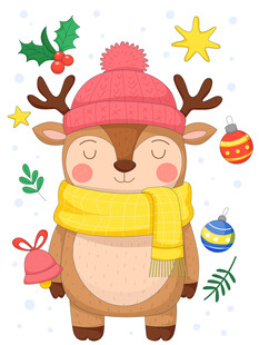 冬季动物保暖戴帽子围巾小麋鹿