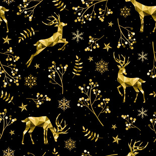 黑金圣诞驯鹿雪花装饰图案