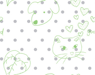 清新圆点绿植可爱猫猫狗图案背景