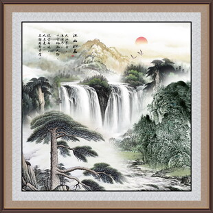 国画客厅迎客松山水画