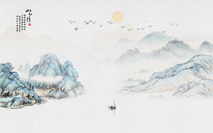 新中式山水情水墨国画背景墙