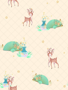 可爱小鹿与梦幻风景图案