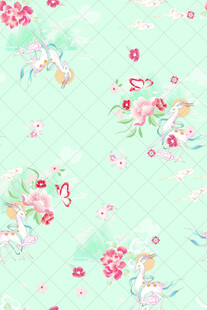 清新花卉飞鸟图案背景