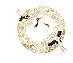 中式仙鹤环绕吉祥图案