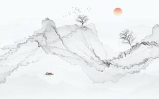 新中式抽象线条水墨山水画背景墙