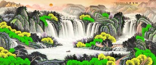 山水瀑布国画风景图