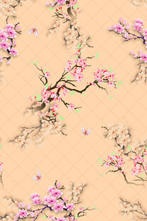 中式桃花图案背景纹理