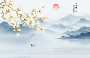 新中式工笔花鸟画背景墙