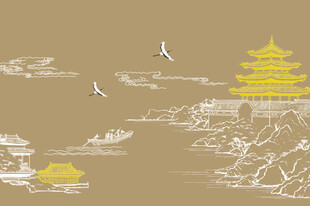 新中式阁楼楼阁背景墙