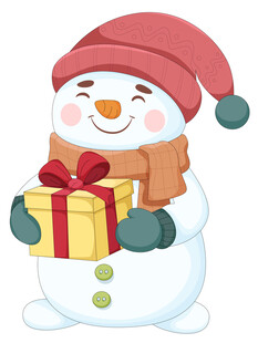 冬季戴帽子围巾拿礼物小雪人