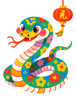 彩色花纹吉祥蛇形象