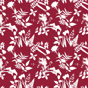 红色底飞鸟花卉图案纹理