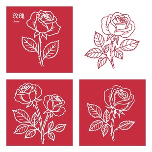 四幅简约线条玫瑰花图案
