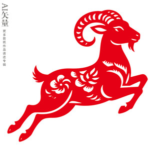 剪纸风格奔跑的吉祥羊剪纸