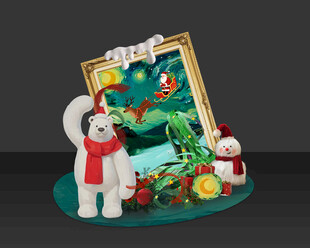 圣诞竹编油画美陈