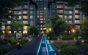 夜间小区景观步道效果图