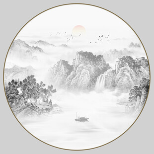 圆形意境水墨山水画
