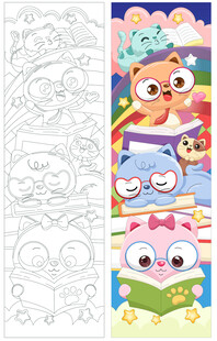 猫咪戴眼镜学习书店餐饮店插画