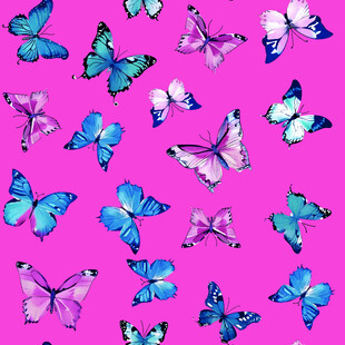 粉色背景上的多彩蝴蝶图案