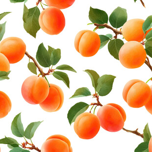 手绘饱满杏子与绿叶图案