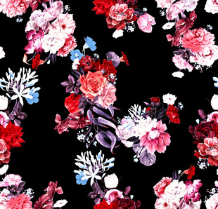 黑色背景多彩花卉图案