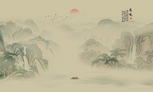新中式国画山水背景墙壁画