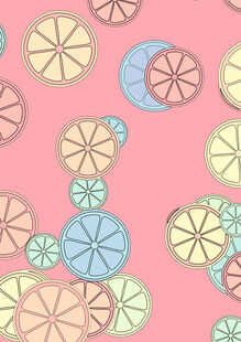 粉色水果切片背景多彩几何图案