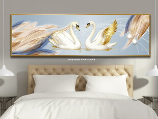 浪漫天鹅湖抽象羽毛床头装饰画