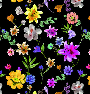 黑底多彩花