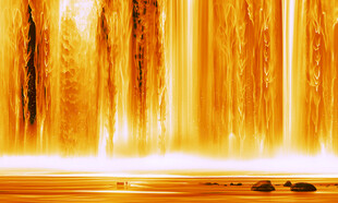 流水生财瀑布背景壁画