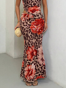 女士印花长款鱼尾连衣裙