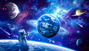 蓝色星球太空宇航员宇宙星空背景