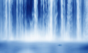 流水生财瀑布山水画背景幕墙