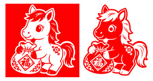 可爱剪纸风小马形象