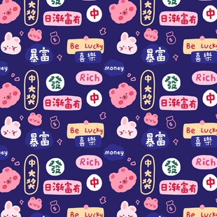 可爱招财图案无缝背景图