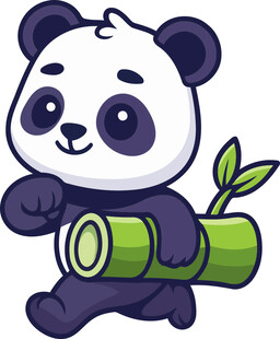 可爱熊猫扛着翠绿竹子