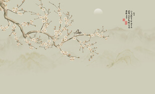 新中式古风工笔花鸟画背景墙