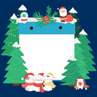 圣诞节圣诞树猫咪圣诞老人插画