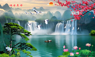 流水生财瀑布山水壁画