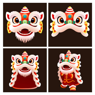 醒狮头矢量插画